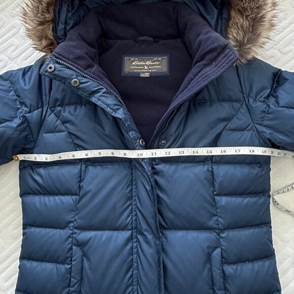 💙 Eddie Bauer Down Parka Women’s PXS Petite | Navy Blue Long Puffer - Picture 3 of 6